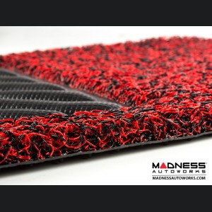 FIAT 124 Floor Mats - All Weather - Rubber Woven Carpet - Black + Red 