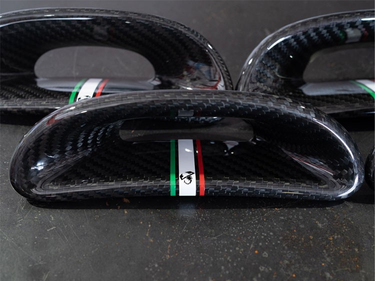 FIAT 500 ABARTH Headrest Inserts - Carbon Fiber (4pc set) - Italian Racing Stripe w/ Black Scorpion
