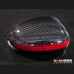 FIAT 500 Mirror Covers - Carbon Fiber - Red Racing Stripe w/ White Scorpion