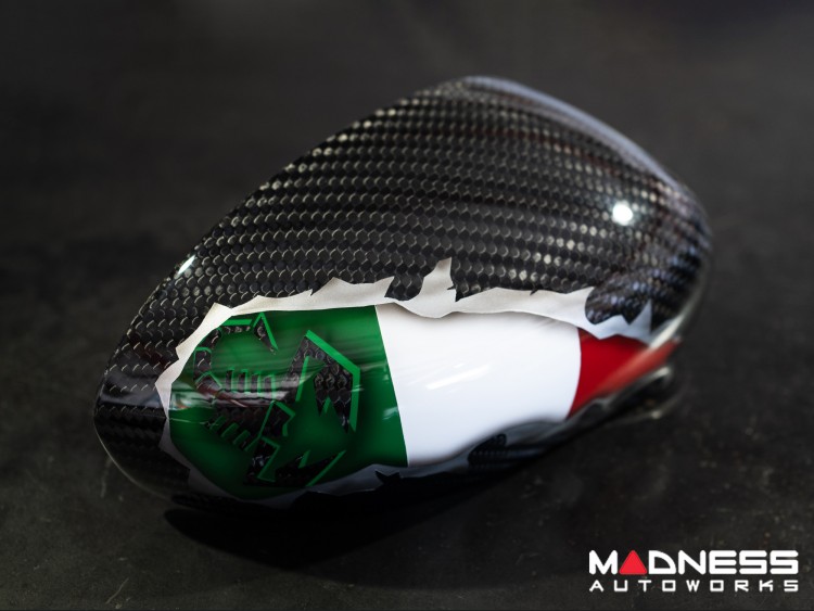 FIAT 500 Mirror Covers in Carbon Fiber - Italian Flag w/ Black Scorpion