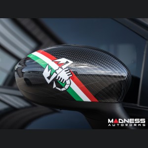 FIAT 500 Mirror Covers - Carbon Fiber - Italian Racing Stripe w/ White Scorpion