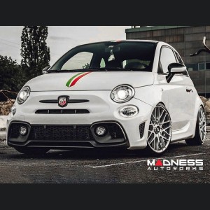 FIAT 500 Mirror Covers - Carbon Fiber - White w/ ABARTH + Italian Flag Design 