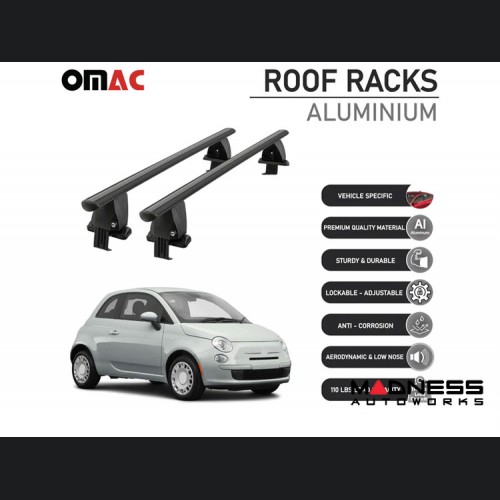 FIAT 500 Roof Rack Cross Bars - Smooth Roof - Black 