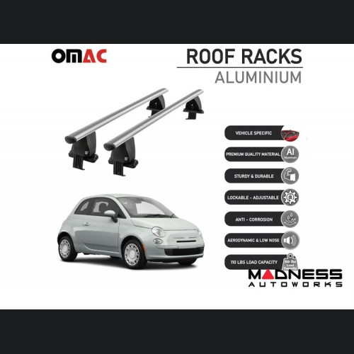 FIAT 500 Roof Rack Cross Bars - Smooth Roof - Silver 