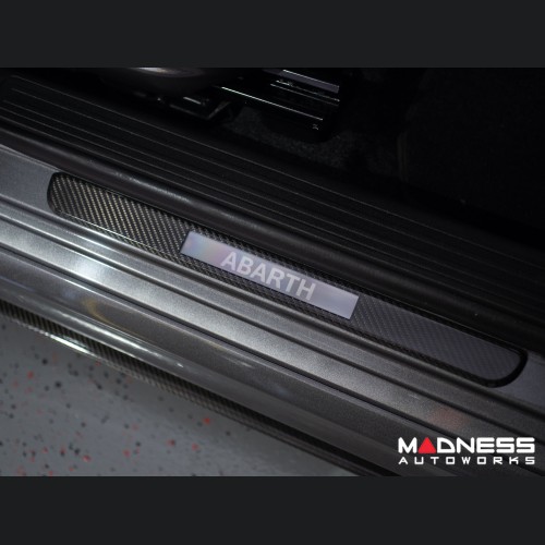 FIAT 500 Door Sills - Wireless LED Lighted - Carbon Fiber w/ ABARTH Logo