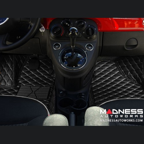 FIAT 500 Floor Liners - All Weather - LUXUS - Front - Black w/ Black Stitching