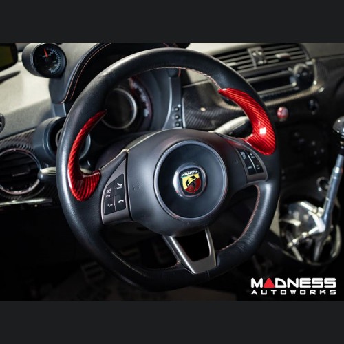 FIAT 500 ABARTH Steering Wheel Trim Set in Carbon Fiber (2 pieces) - Lateral Sides - Red Candy