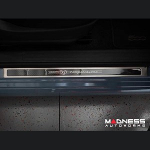 FIAT 500 Door Sills - Stainless Steel w/ Black Carbon Fiber Inlays - 595 Competizione Logo