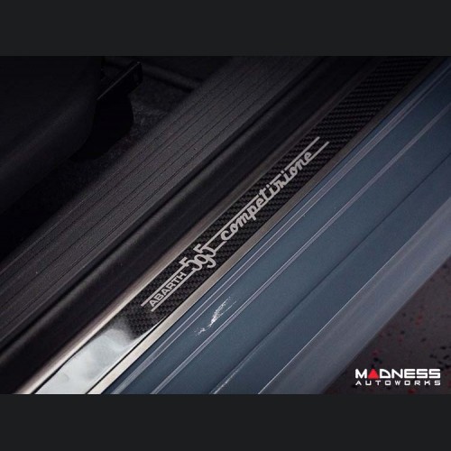 FIAT 500 Door Sills - Stainless Steel w/ Black Carbon Fiber Inlays - 595 Competizione Logo