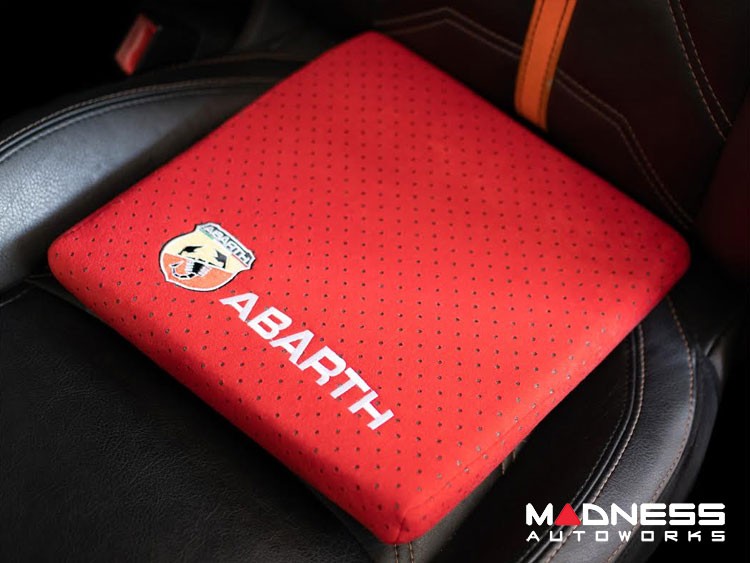Seat Cushion - Red w/ ABARTH Crest + Logo in White - Perforated 