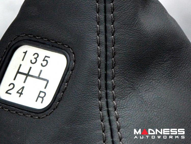 FIAT 500 Gear Shift Boot - Black Leather w/ Black and Gear Shift Pattern 