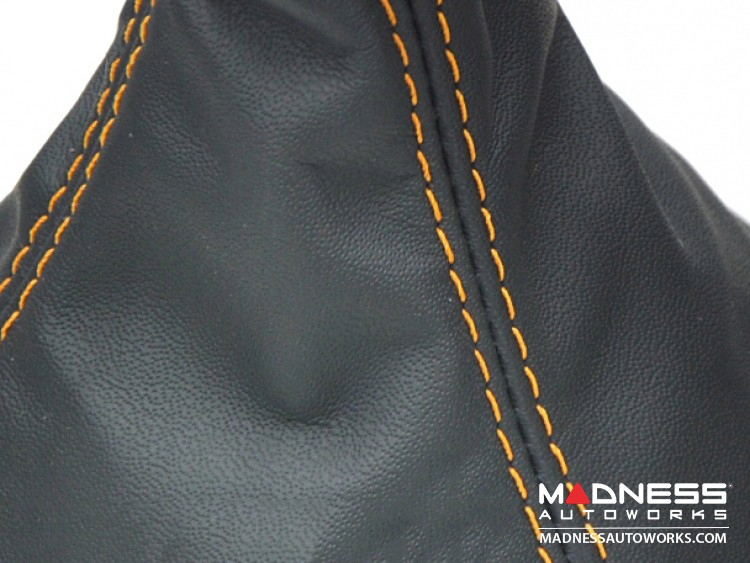 FIAT 500 Gear Shift Boot - Black Leather w/ Orange Stitching