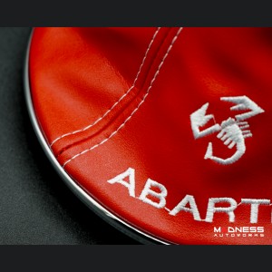 FIAT 500 Gear Shift Boot + Retaining Ring Set- Red EcoLeather w/ White Stitching + ABARTH/ Scorpion Logos