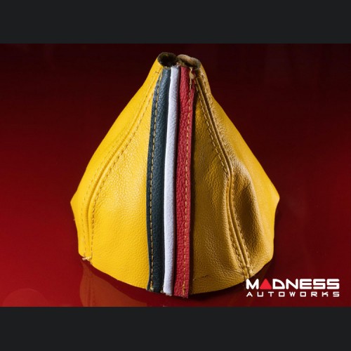 FIAT 500 Gear Shift Boot - Yellow Leather w/ Italian Stripes