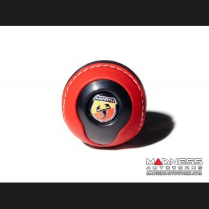 FIAT 500 Gear Shift Knob by BLACK  - Black Base/ Red Leather Top + ABARTH Logo - V2