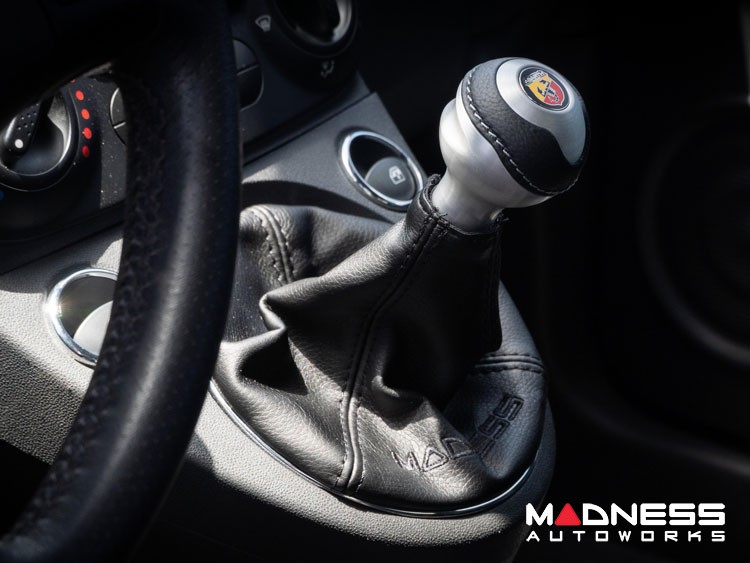 FIAT 500 Gear Shift Boot - Black Leather w/ Black Stitching and MADNESS Logo