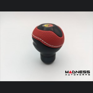 FIAT 500 Gear Shift Knob by BLACK  - Black Base/ Red Leather Top + Chrome ABARTH Logo - V1