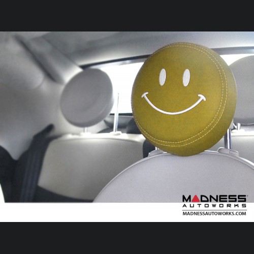 FIAT 500 Headrest Covers - Yellow w/ White Happy Face - Front Set