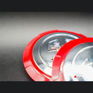 FIAT 500 Wheel Center Cap Set - set of 4 - Red/ Chrome - Scorpion Design 