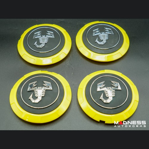 FIAT 500 Wheel Center Cap Set - set of 4 - Yellow/ Black - Scorpion Design
