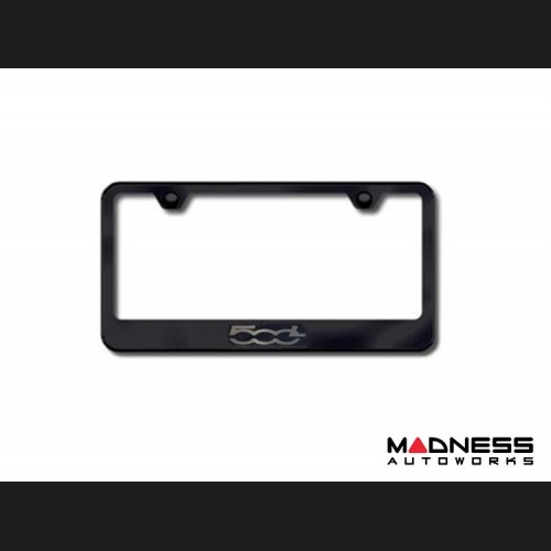 FIAT 500L License Plate Frame - Black Stainless Steel - 500L Logo - Standard