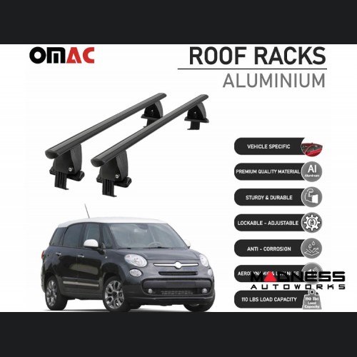 FIAT 500L Roof Rack Cross Bars - Smooth Roof - Black 