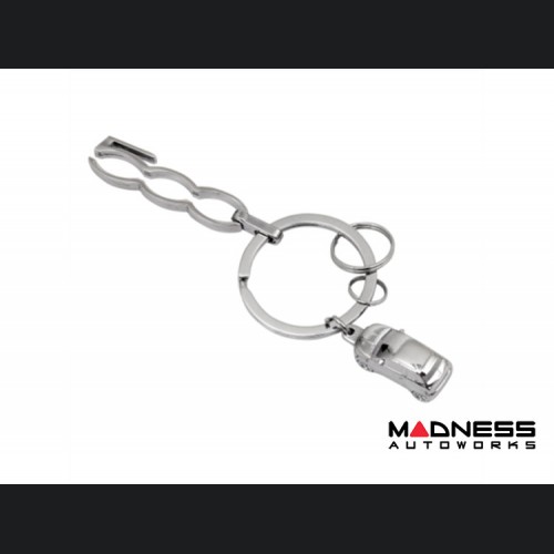 FIAT 500 Keychain - 500 Logo with Silver Car Charm