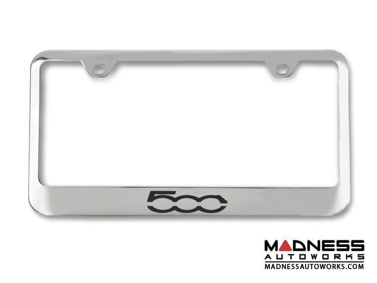 FIAT 500 License Plate Frame - Brushed Stainless Steel - 500 Logo - Standard