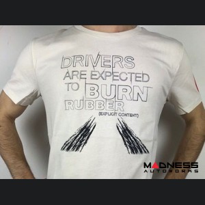 ABARTH T-Shirt - "Drivers Are Expected To Burn Rubber" - Cream - Small Only