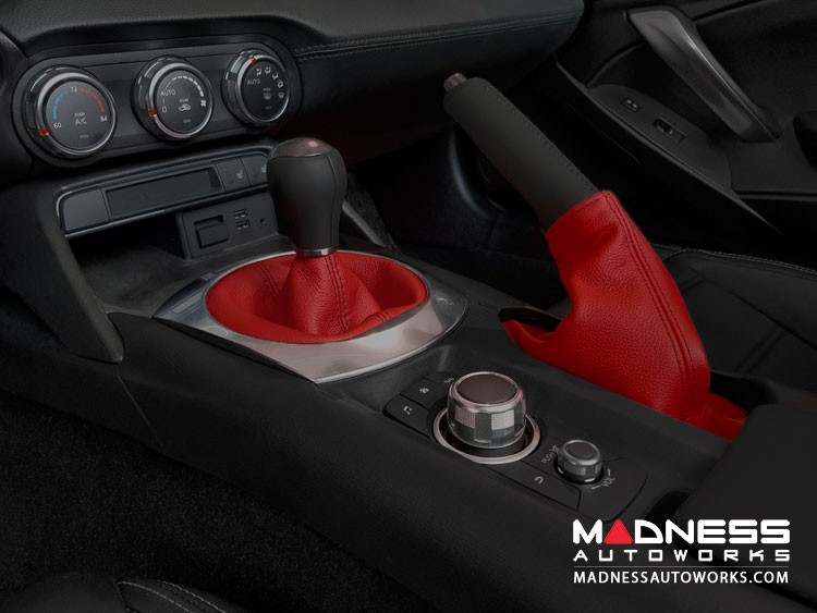 FIAT 124 Spider Gear Shift / eBrake Kit - Boot Red Leather w/ Black Stitching