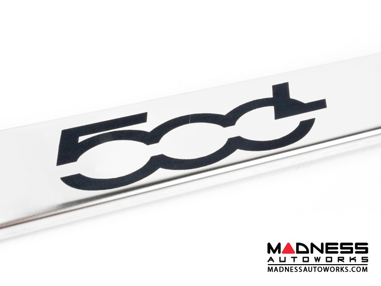 FIAT 500L License Plate Frame - Polished Stainless Steel - 500L Logo - Bottom Cut Outs