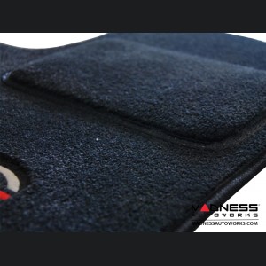 FIAT 500 Floor Mats - Premium Carpet - MADNESS - Front + Rear Set - w/ Large MADNESS Logo