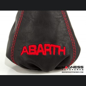 FIAT 500 Gear Shift Boot - Black Leather W/ Red Stitching and ABARTH Logo