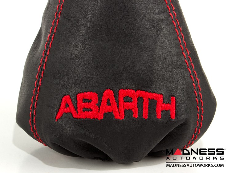 FIAT 500 Gear Shift Boot - Black Leather W/ Red Stitching and ABARTH Logo