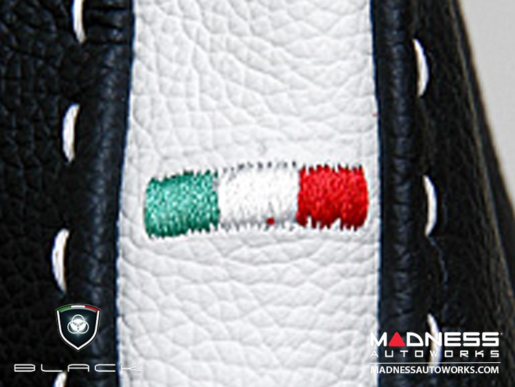 FIAT 500 eBrake Boot - Black & White Leather - Tuxedo Design w/ Italian Flag