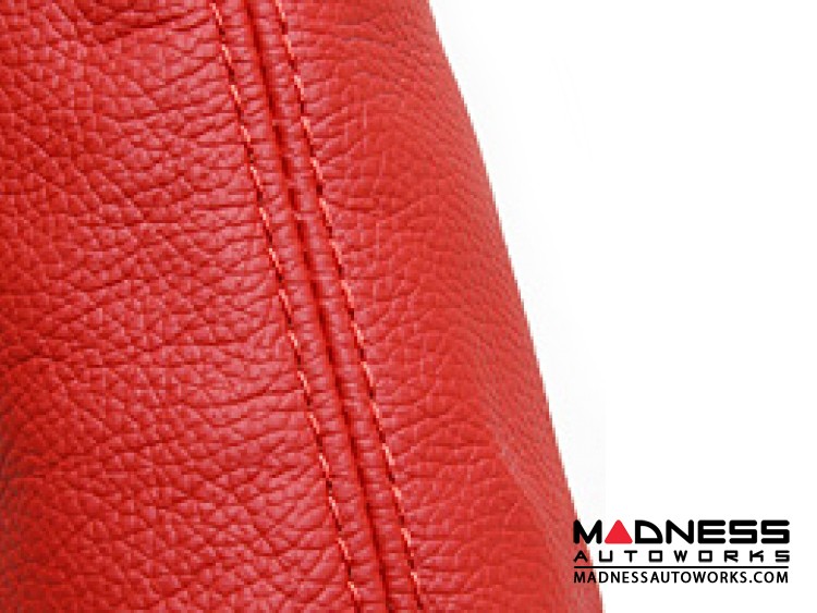 Real White Leather Gearbox Headset With Red Stitching For Fiat 500 (2006+)