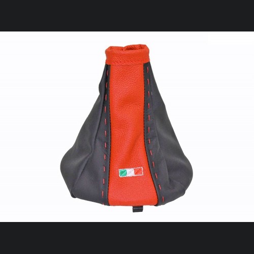 FIAT 500 Gear Shift Boot - Black and Red Leather - Tuxedo Design w/ Italian Flag