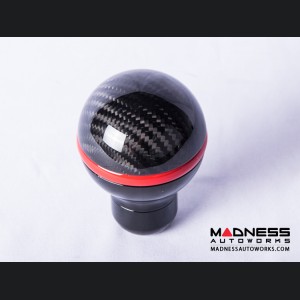 FIAT 500 Gear Shift Knob by BLACK  - Carbon Fiber Top/ Black Base and Red Side Stripe