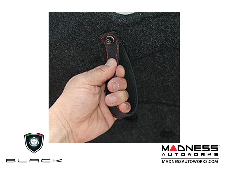 FIAT 500 Trunk Handle / Pull Strap - Black - Red Stitch w/ Red 500 Logo