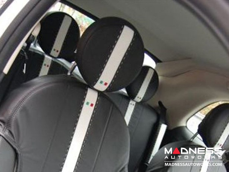 FIAT 500 Headrest Cover Set - Front - Black/ White Tuxedo Design