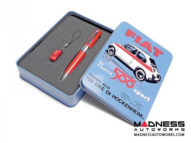 Classic FIAT 500 Pen and Keychain Gift Set - Yellow Color