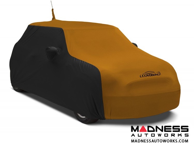 FIAT 500 Custom Vehicle Cover - Indoor Satin Stretch - Black w/ Grabber Orange