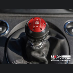 FIAT 500 Gear Shift Knob - Stainless Steel w/ Black Acetal Outer Sleeve + Red Top