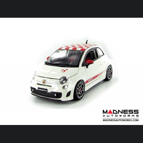 FIAT 500 Diecast Model 1/24 scale - ABARTH  (White with Red Checker top)