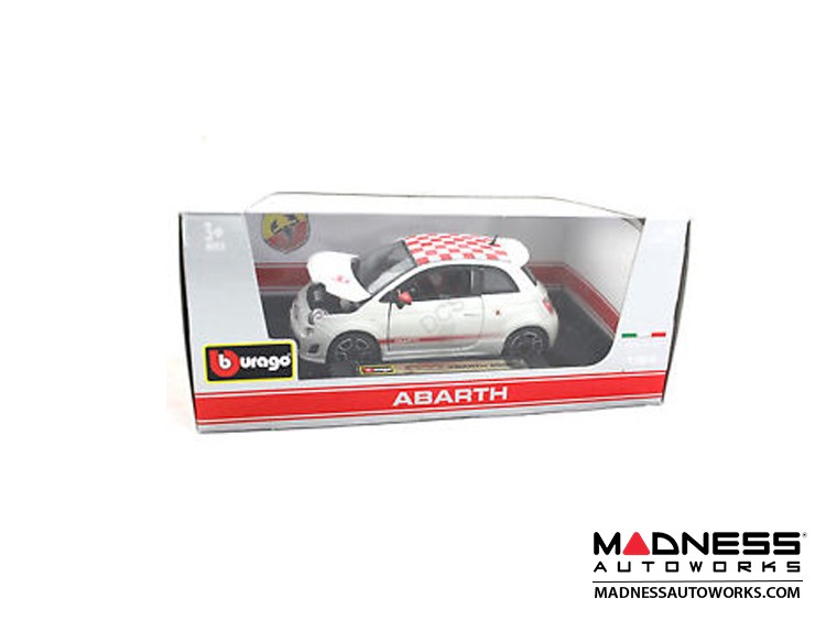 FIAT 500 Diecast Model 1/24 scale - ABARTH (White with Red Checker