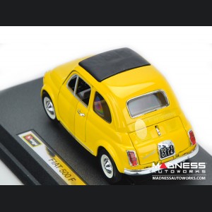 FIAT 500 F Classic Die Cast Model 1/24 Scale - Yellow - Bijoux Collezione by Bburago