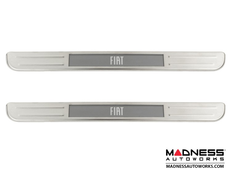 FIAT 500 Door Sills - Wireless LED Lighted - Brushed SS w/ FIAT Logo
