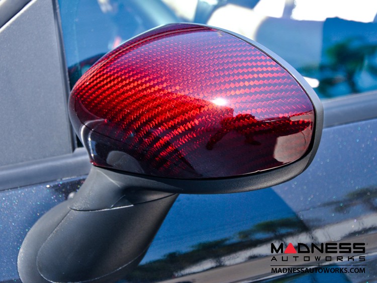 FIAT 500 Mirror Covers in Carbon Fiber - Red Candy