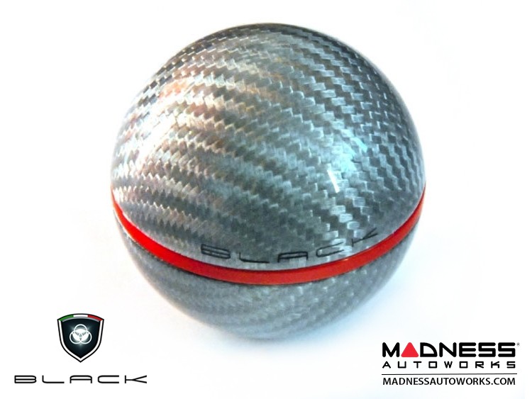 FIAT 500 Gear Shift Knob by BLACK - Silver Carbon Fiber w/ Red Insert - Fits ABARTH and Automatics