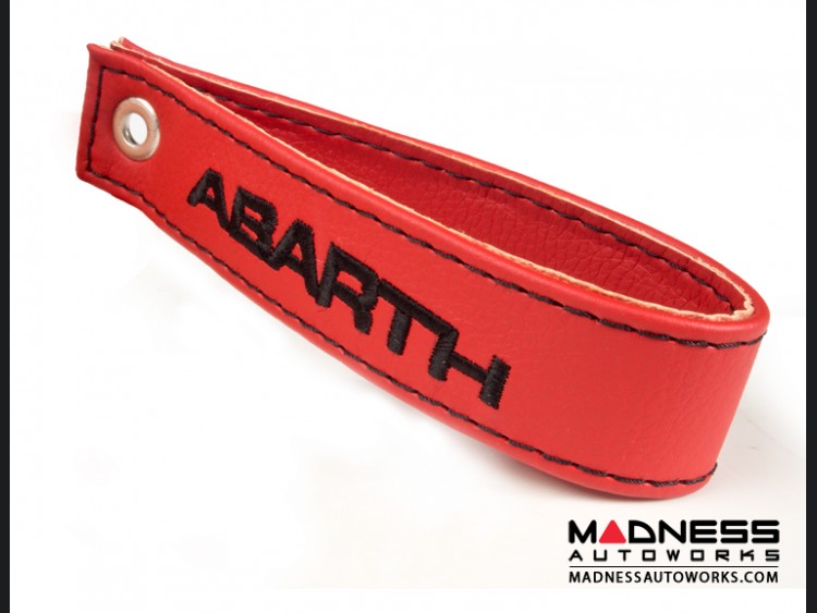 FIAT 500 Trunk Handle / Pull Strap - Red w/ Black Stitch + ABARTH Logo